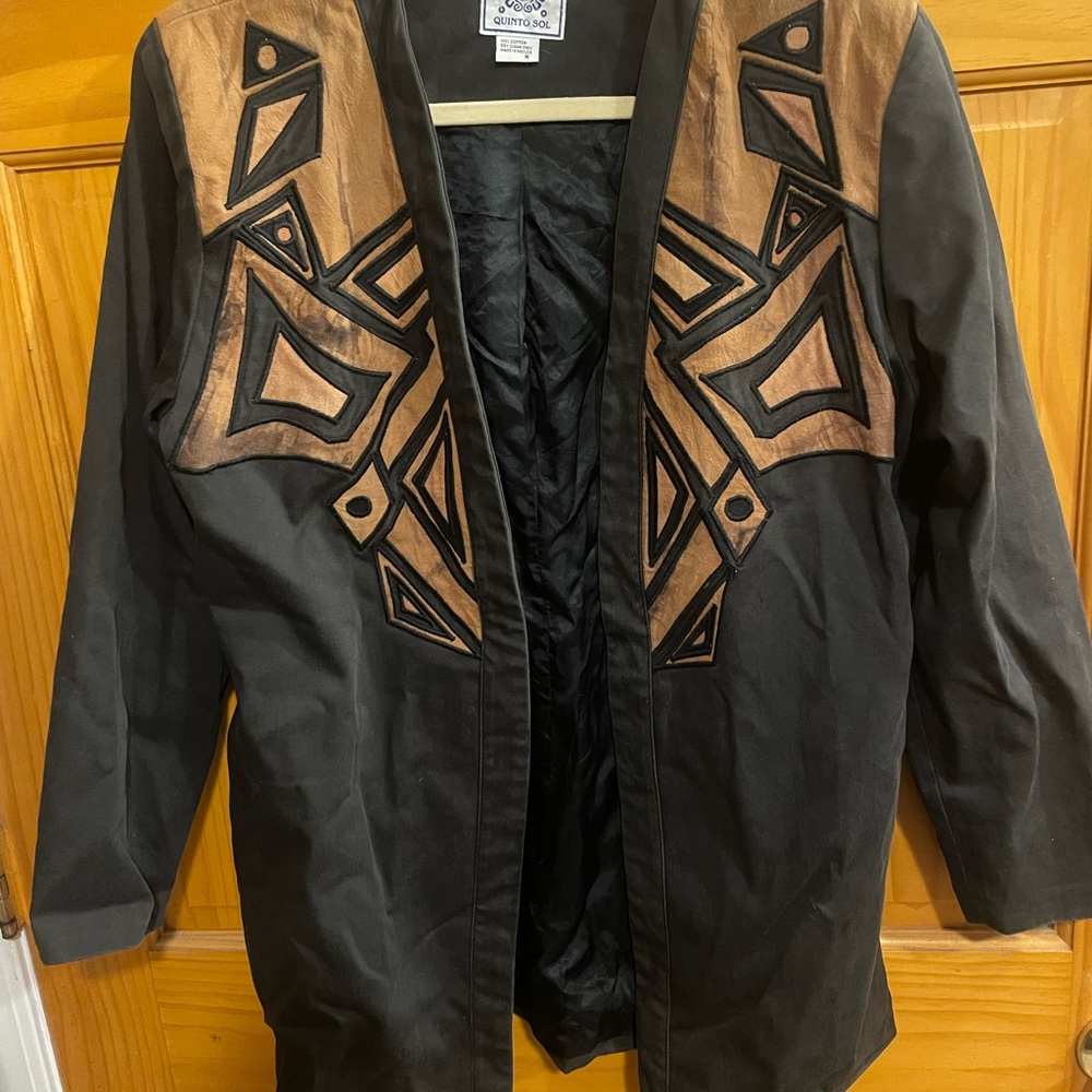 Mexican Black and Brown Geometric Appliqué Blazer